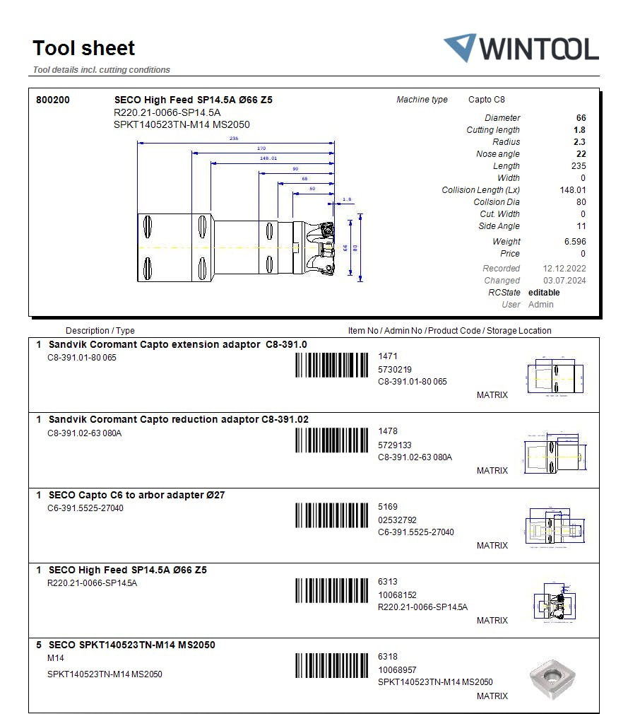 WinTool sheet